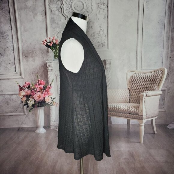 COLDWATER Creek Black Open Front Sleeveless Knit Cardigan Vest Sweater Size XS - Picture 4 of 7